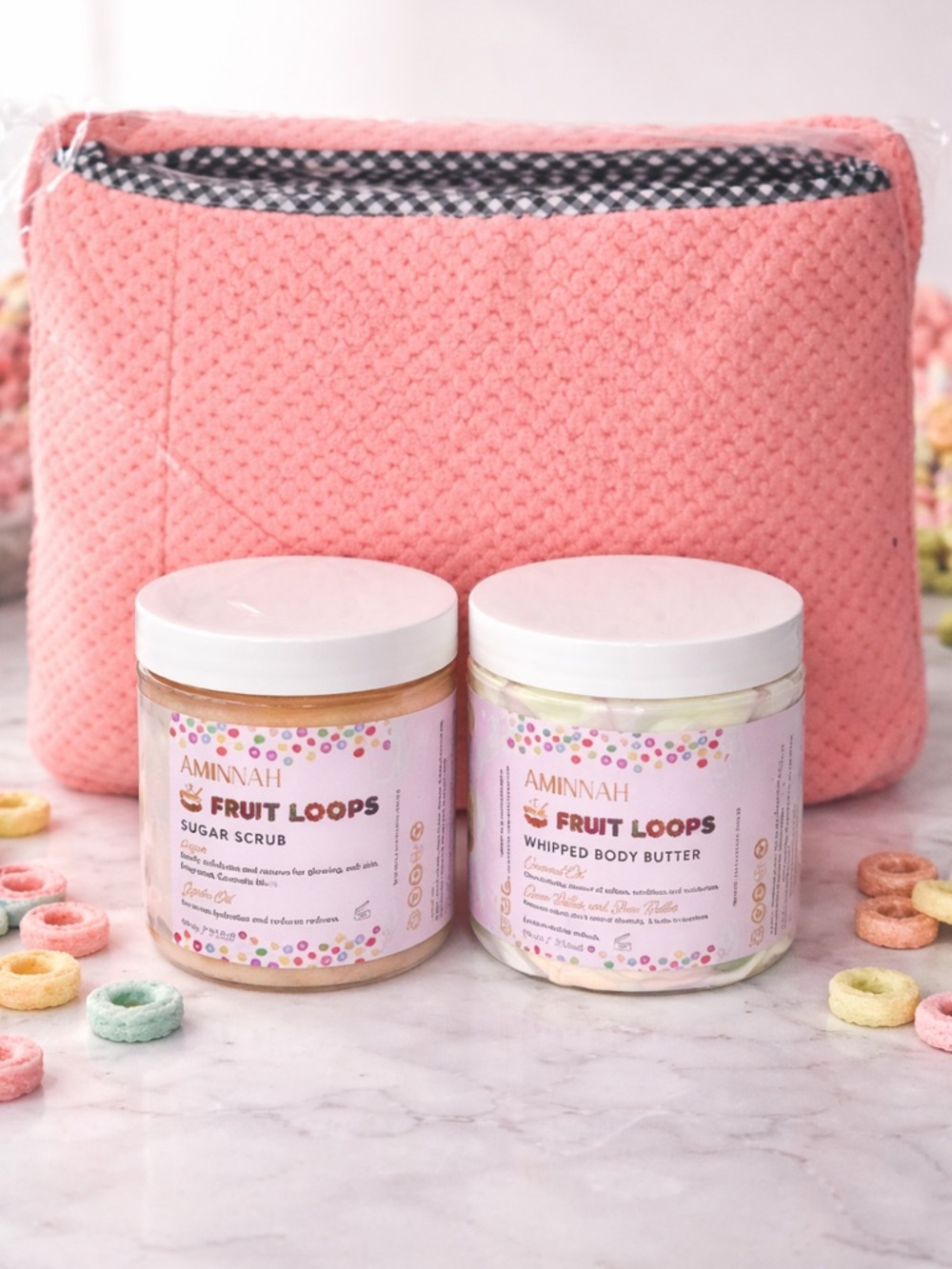 NWOT Aminnah Bundle! Fruit Loops Sugar Scrub, Whipped Body Butter & Bath Skirt